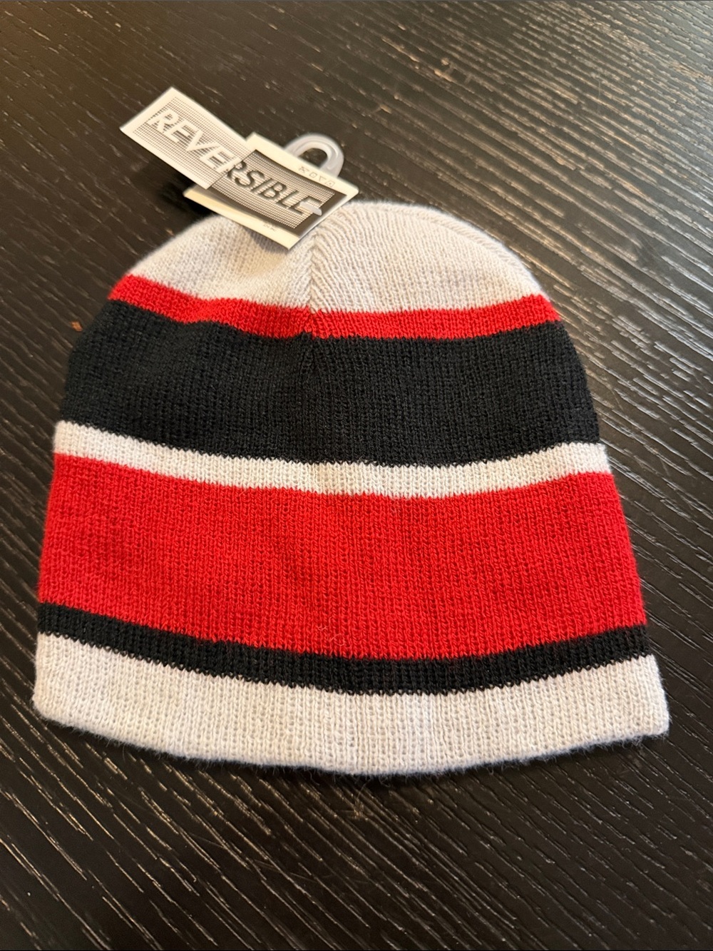 Kids Beanie Hat - Red, Black & White Stripe
